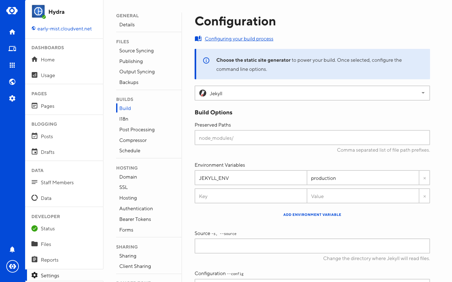 Build Configuration interface