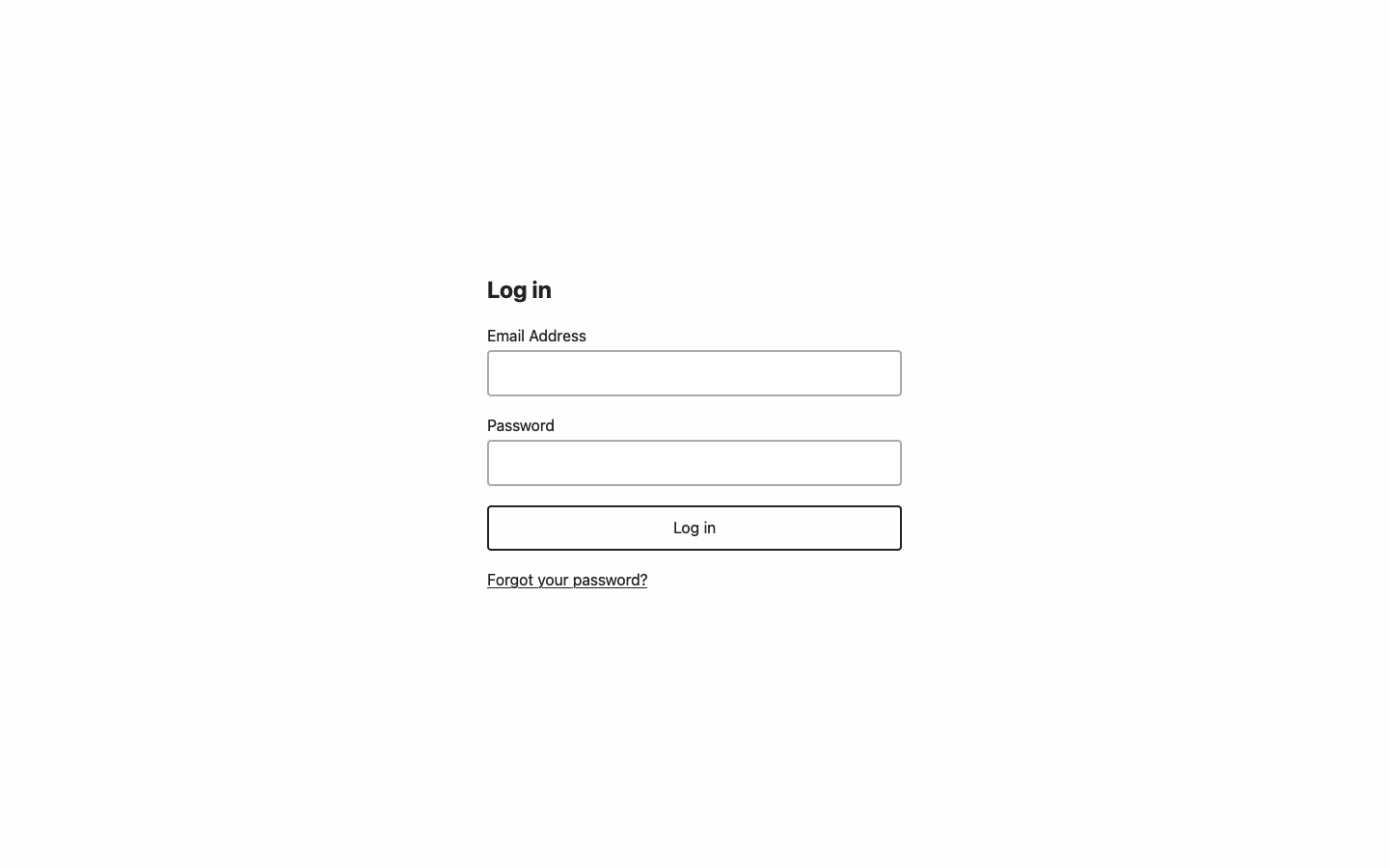 Screenshot of account login screen