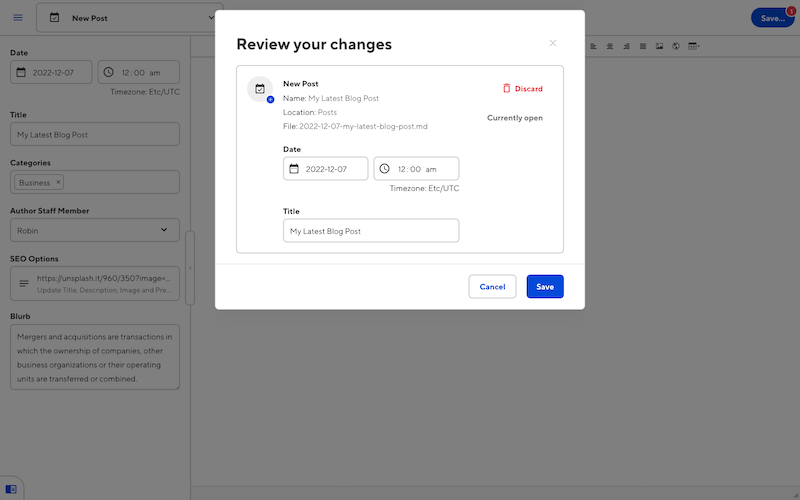 Save confirmation screen with data placeholder inputs